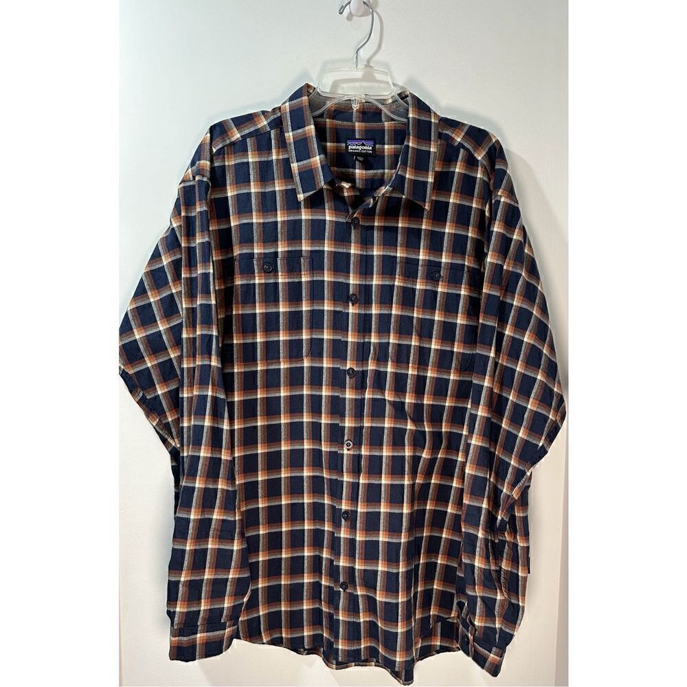 Patagonia organic cotton mens plaid button down shirt 2 pockets size XL #37-0934